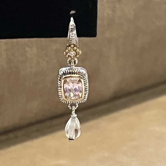 Judith Ripka Sterling 18k Gold Pink Quartz Diamond SINGLE Pierced Earring - Picture 2 of 11